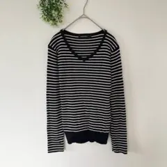アメリカンホリック［M］美品◎大人カジュアル◎やわらか◎ボーダー柄Vネックニット