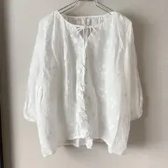 SEASON REASON しまむら 七分袖 刺繍 ブラウス 首元リボン 4L