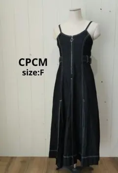 CPCM プリーツ 切替 デニム ステッチ ジャンスカ キャミワンピ F