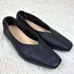 美品、EN あしながおじさん、黒、レザー、Vカット、フラットシューズ