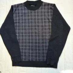 ダークグレー チェック柄 ニットセーター