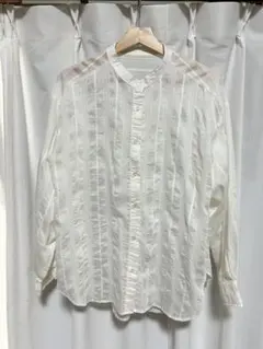 GLOBAL WORK シアーストライプ長袖シャツ　白　L