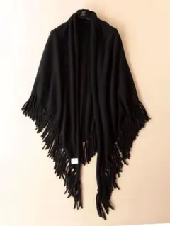 ブラック フリンジ ポンチョ・ケープコート