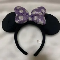 ミニーマウス★カチューシャ スパンコール 黒と紫のドット