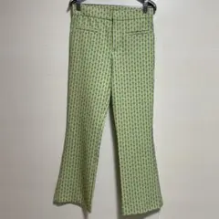 ZARA フレアパンツ 総柄 レトロ 花柄 グリーン Sサイズ Lサイズ ザラ