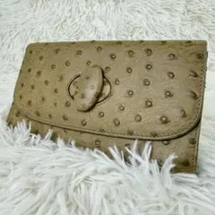 FURLA フルラ 長財布 2つ折り 被せ オーストリッチ 型押し ベージュ