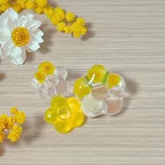 【ハンドメイド】みもざお花のイヤリング／クリア樹脂製　クリックタイプ式　31
