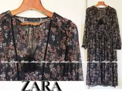 ZARA BASIC 花柄 ワンピース S ボタニカル ザラベーシック 裏地付