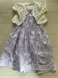 薄紫 フラワープリント ドレス カーディガンセット