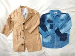 ベージュジャケットとデニムシャツセット コート