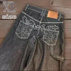 バギーデニム　ワイドジーンズ　刺繍　アメカジ　ストリート　Y2K　極太　XL