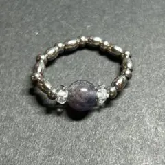 BR755 天然石 ビーズリング アイオライトサンストーン ステンレスビーズ