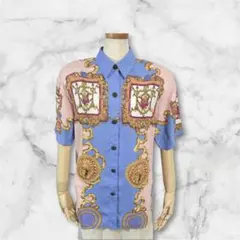 レトロ vintage バロック 総柄 開襟 半袖シャツ フランスデザイン 古着のサムネイル