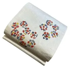 ユ73名古屋帯 箔　花 正絹 着物帯　仕立て上り