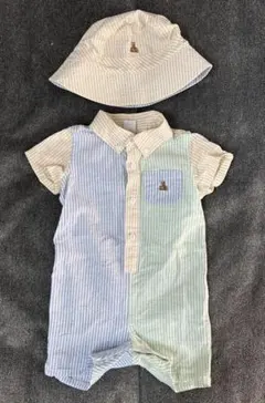 【美品】baby GAP シャツロンパース帽子セット ストライプ　80cm