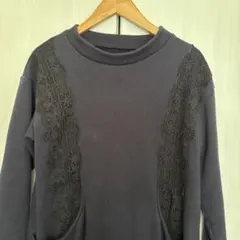 フェリシモ　裏起毛　レース装飾長袖ワンピース　M