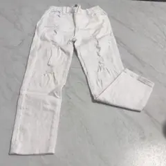 ホワイト ダメージ加工パンツ 7Y 130センチ
