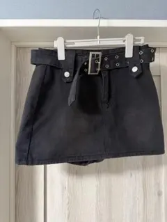 ブラック　デニムミニスカート ベルト付きのサムネイル