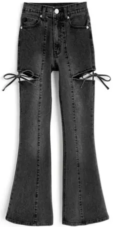 GRL サイドカットアウトリボンフレアデニムパンツ cu578 ブラック