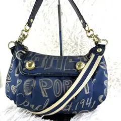 コーチ POPPY 2WAYショルダーバッグ　ブルー✕ゴールド
