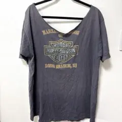 ハーレーダビッドソン Tシャツ オフショルダー ロゴ スカル 黒 綿 お出かけのサムネイル