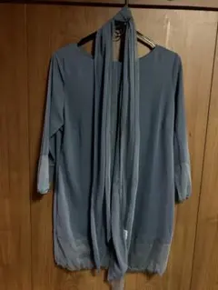 青色の五分袖シャツ・ブラウス　 Lサイズ