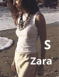 ホワイトタンクトップ ノースリーブ　コットン　Zara ザラ　Sサイズ　タグ付き