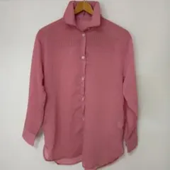 お値下げ【Edit Sheen】透け感ある格子デザイン長袖シャツサーモンピンクのサムネイル
