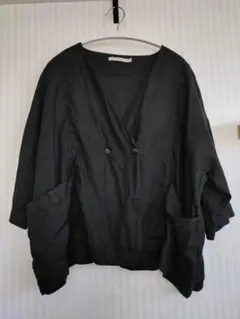 お値下げ♪サンバレー　ブラック リネン１００％五分袖ジャケット