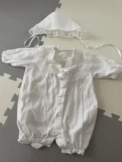 ホワイトベビードレスと帽子セット 50-60cm