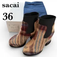 【極美品】sacai ショートブーツ 36 サイドゴアチェックウールブーツ
