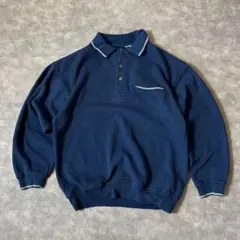 AZ SPORT ポロスウェット L ネイビー エルボーパッチ 襟付きトレーナー