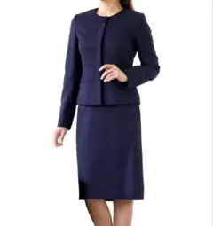 ハッピークローバーお受験スーツノーカラージャケットスカート日本製国産ネイビー濃紺