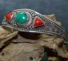 【高級天然】バングル ターコイズ/赤珊瑚 インディアン 925シルバー