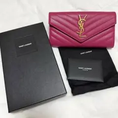 SAINT LAURENT サンローラン レザー キャビアスキン 長財布 ピンク