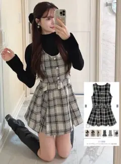 ロービングチェックベルト付きミニワンピース[tu1423] グレイル