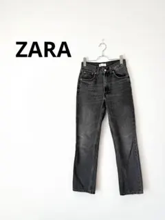 ZARA ザラグレーデニム ストレートデニム ブラックデニム ハイウエスト 美脚のサムネイル