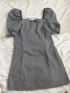 Loueme ギンガムチェック パフスリーブ ミニワンピース