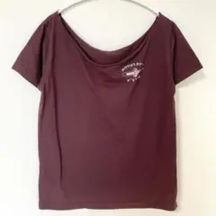 インポート ミリタリープリントボートネックTシャツ 半袖 M ボルドー 綿