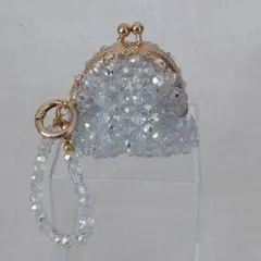 ハンドメイド　がま口　コインケース　ガラスビーズ　オーロラ✨　ブルー　小物入れ