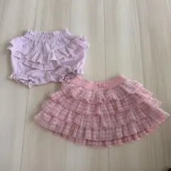 メゾピアノ　フリル付きピンクスカート　ショートパンツセット