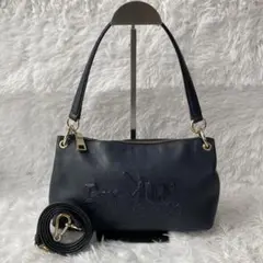 美品　コーチ　ショルダーバッグ　チャーリー　馬車ロゴ　エンボス加工 ネイビー