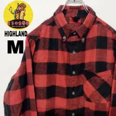 USA古着 HIGHLAND　ネルシャツM　レッドブラック　チェック