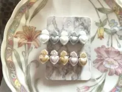 ハート陶器ヘアクリップ 2個セット