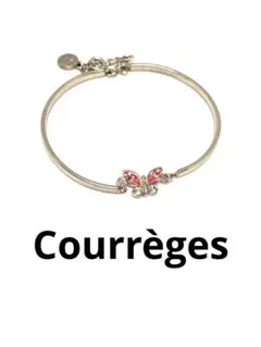 美品 Courrèges クレージュ ブレスレット 蝶モチーフ ピンク シルバー
