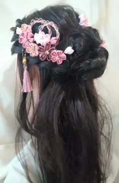 桜つまみ細工 水引 髪飾り9点セット 袴などにも