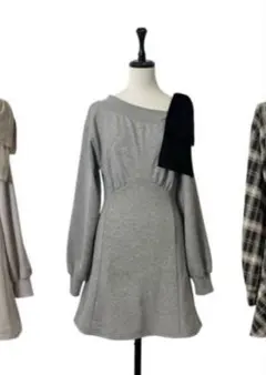 An MILLE ワンショルリボンカットop ワンピース2025AW グレー