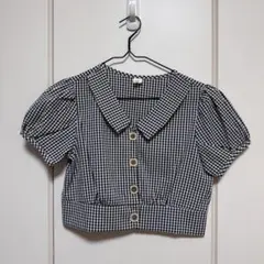 ギンガムチェック 半袖ブラウス