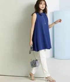 チュニック ふくれジャガード ノースリーブ フレア 体型カバー お尻隠れるのサムネイル