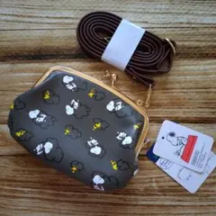 新品 未使用 しまむら スヌーピー がま口 ショルダー付きポーチ